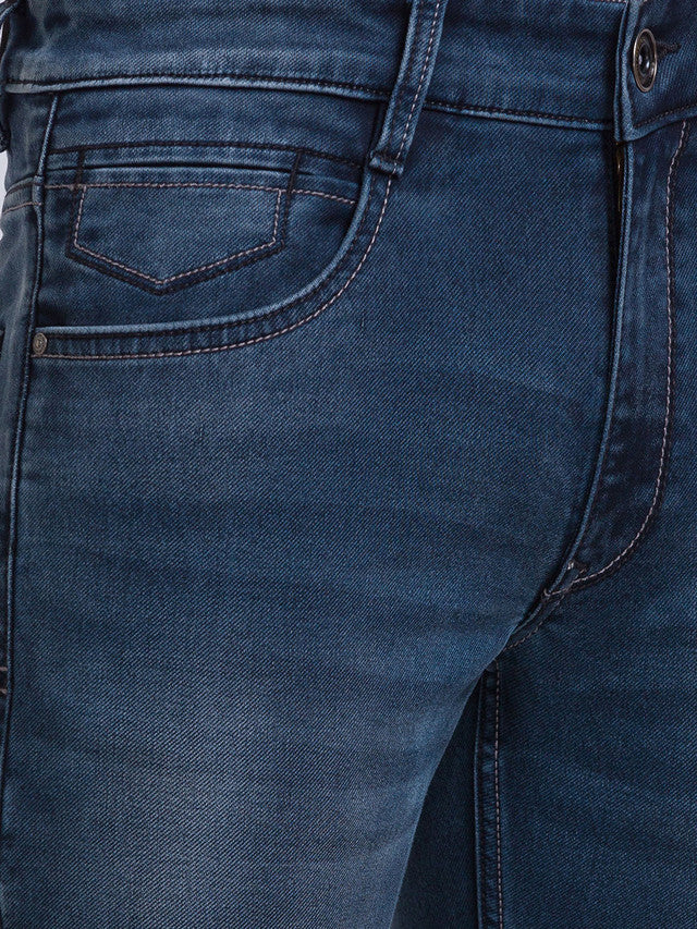 Parx Blue Jacquard Slim Tapered Fit Cotton Blend Jeans - Image 6