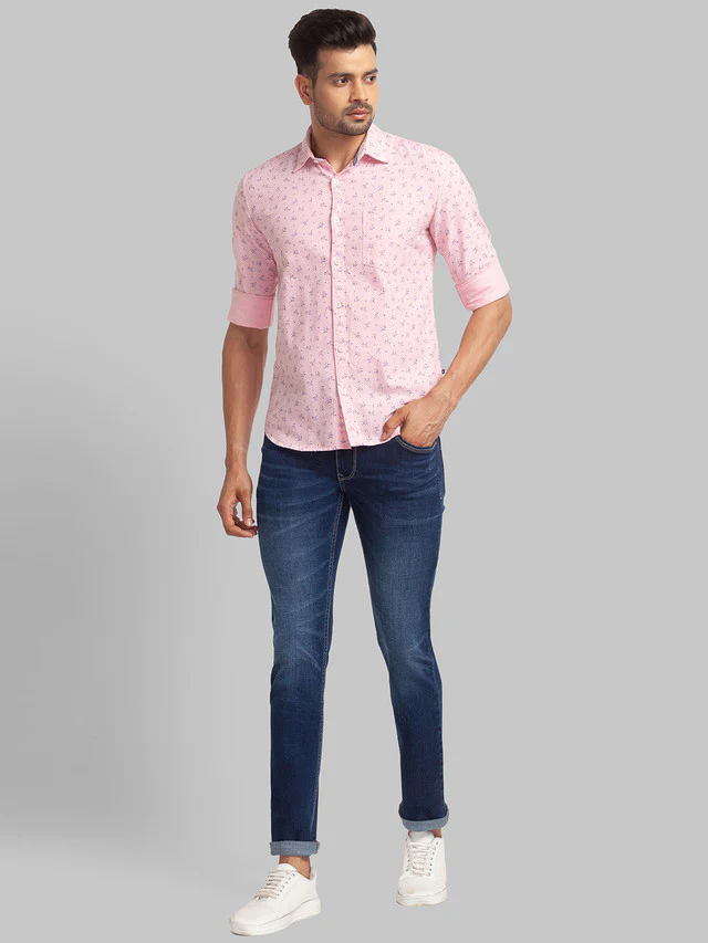Parx Blue Jacquard Slim Tapered Fit Cotton Blend Jeans - Image 5