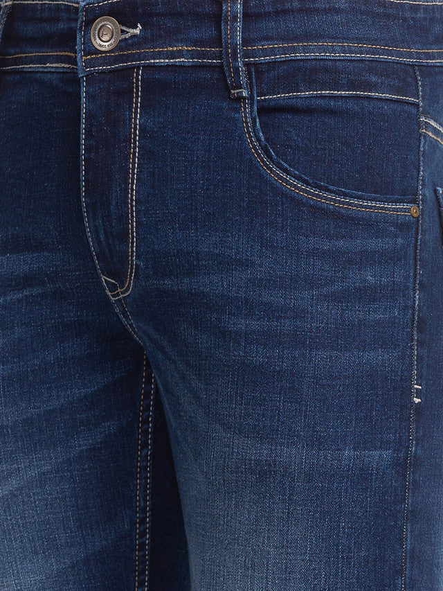 Parx Blue Jacquard Slim Tapered Fit Cotton Blend Jeans - Image 6