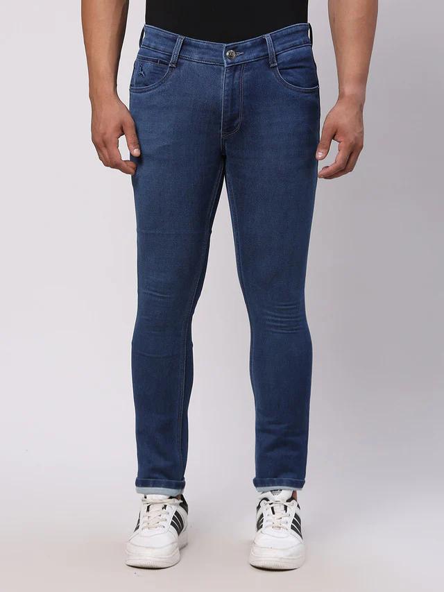 Parx Blue Knitted Low Rise Skinny Fit Cotton Blend Jeans