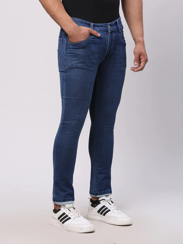 Parx Blue Knitted Low Rise Skinny Fit Cotton Blend Jeans - Image 2