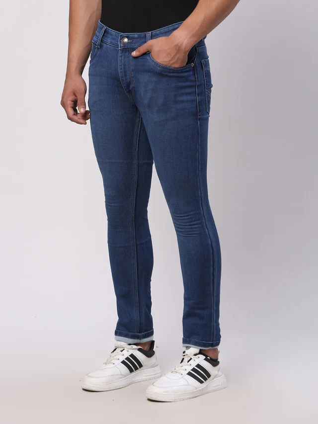 Parx Blue Knitted Low Rise Skinny Fit Cotton Blend Jeans - Image 3
