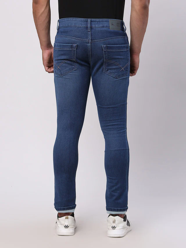 Parx Blue Knitted Low Rise Skinny Fit Cotton Blend Jeans - Image 4