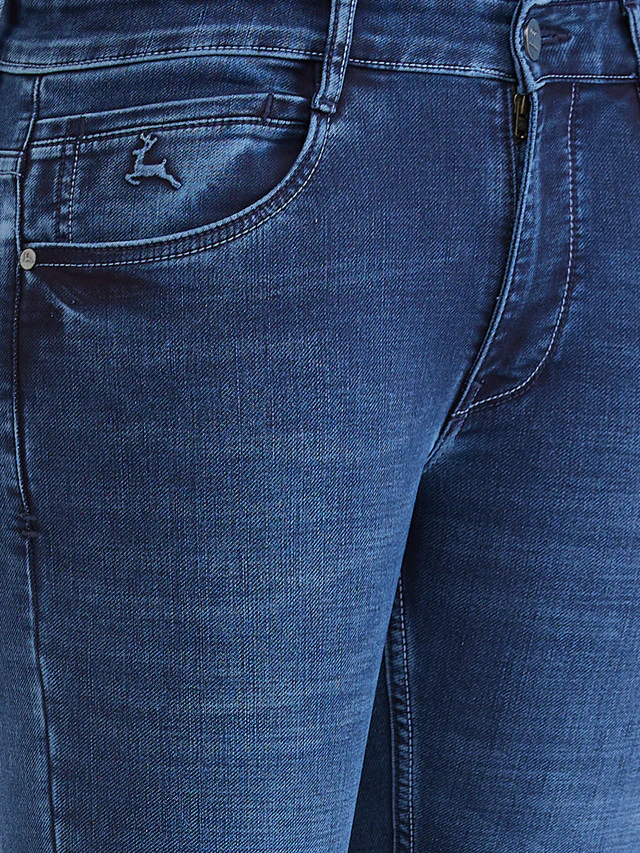 Parx Blue Knitted Low Rise Tapered Fit Cotton Blend Jeans - Image 6