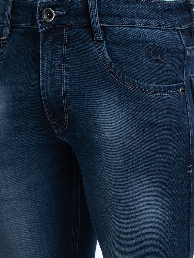 Parx Blue Knitted Low Rise Tapered Fit Cotton Blend Jeans - Image 6