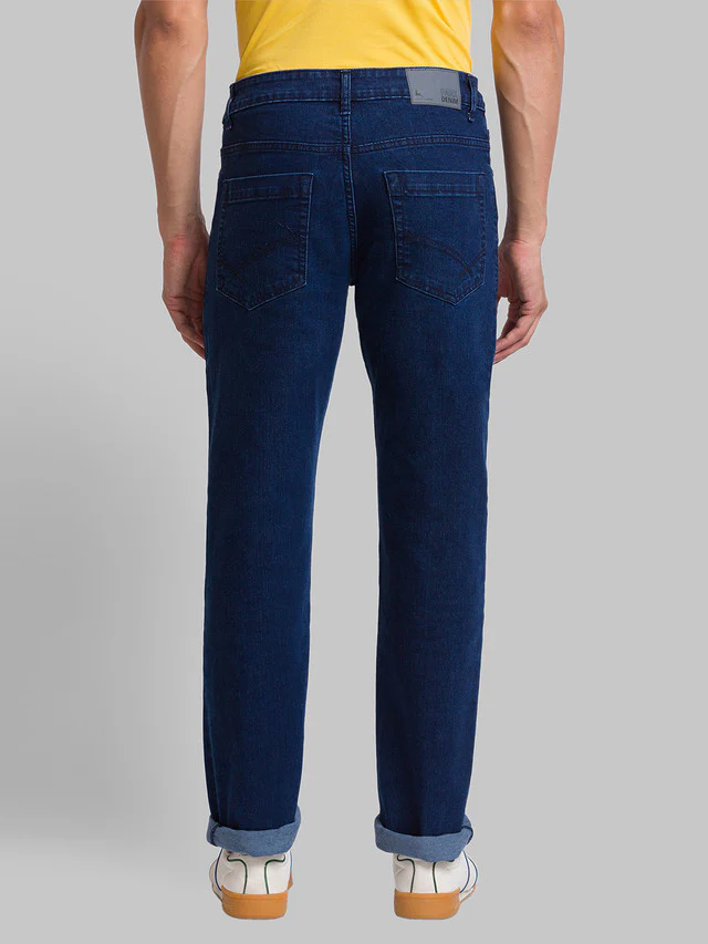 Parx Blue Plain Regular Fit Cotton Blend Jeans - Image 4