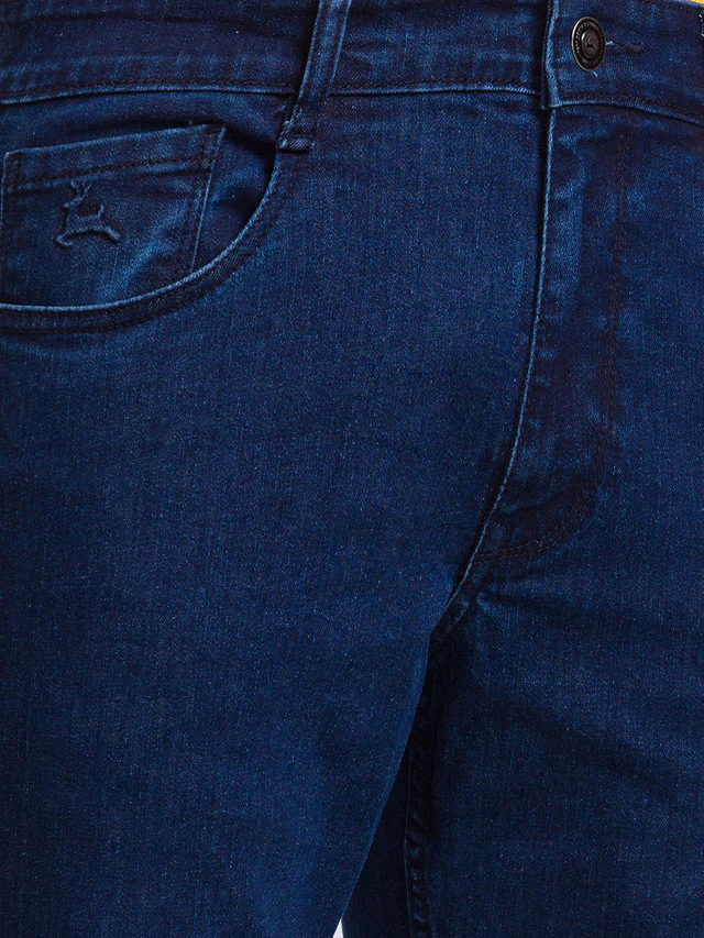 Parx Blue Plain Regular Fit Cotton Blend Jeans - Image 6