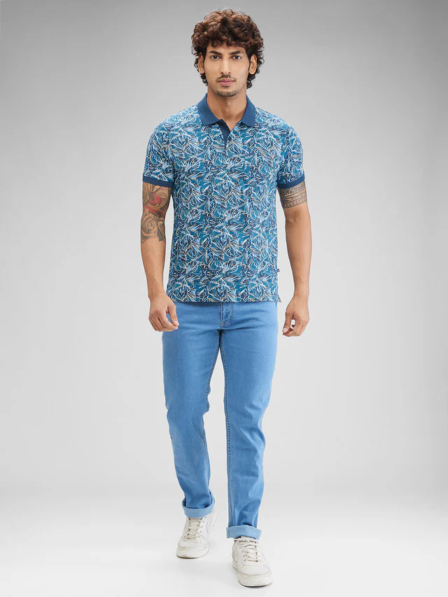 Parx Blue Plain Regular Fit Cotton Blend Jeans - Image 5