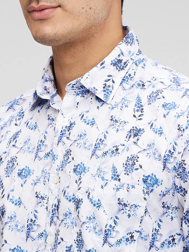 Parx Blue Printed Slim Fit Cotton Casual Shirt - Image 6