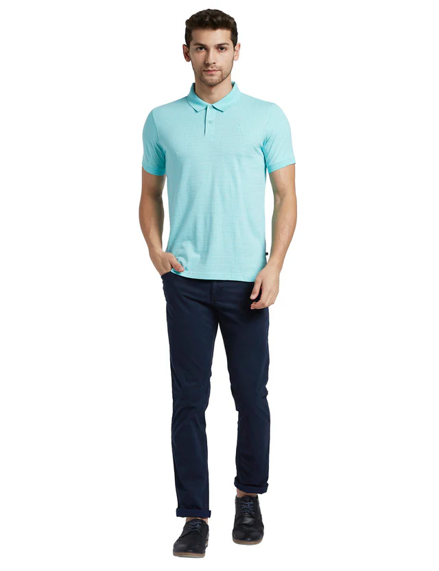 Parx Blue Printed Low Rise Tapered Fit Cotton Blend Trouser - Image 5
