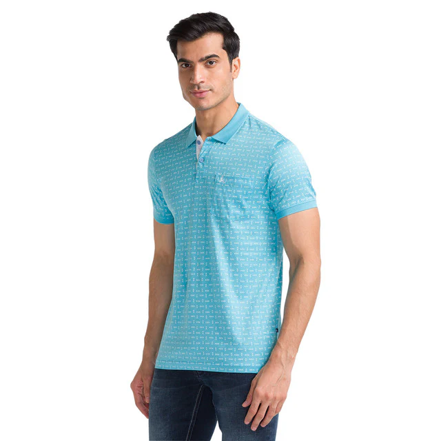 Parx Blue Printed Regular Fit Cotton T-Shirt - Image 3