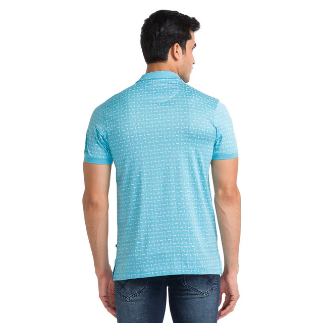 Parx Blue Printed Regular Fit Cotton T-Shirt - Image 4