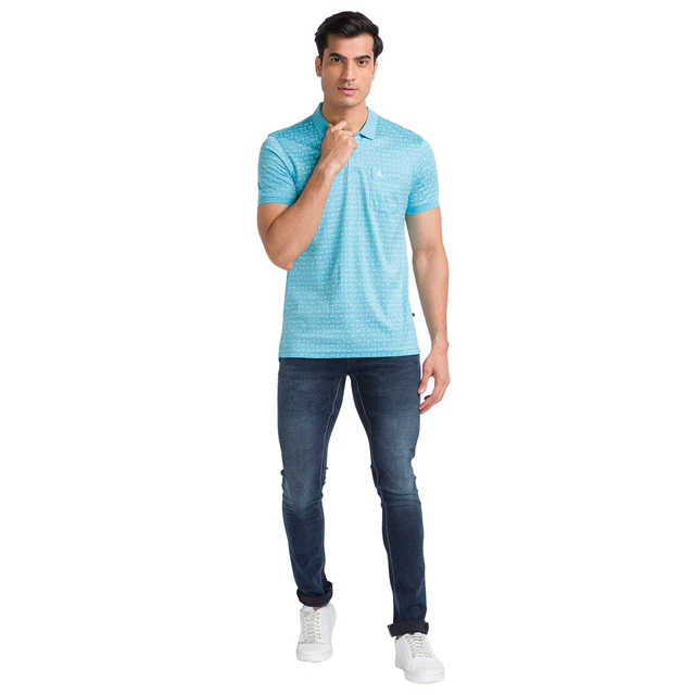 Parx Blue Printed Regular Fit Cotton T-Shirt - Image 5