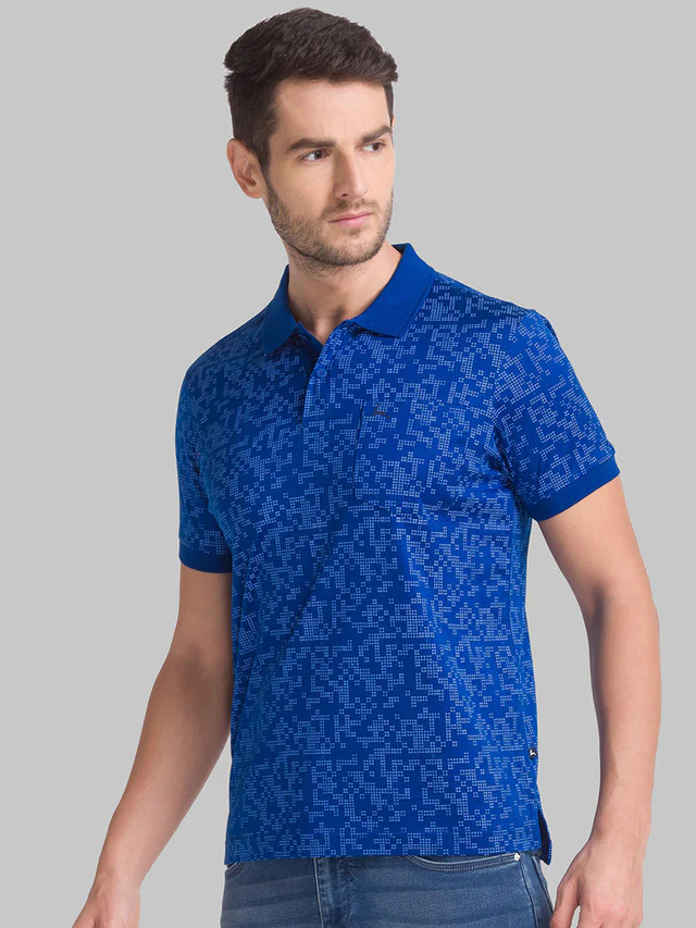 Parx Blue Printed Regular Fit Cotton T-Shirt - Image 3