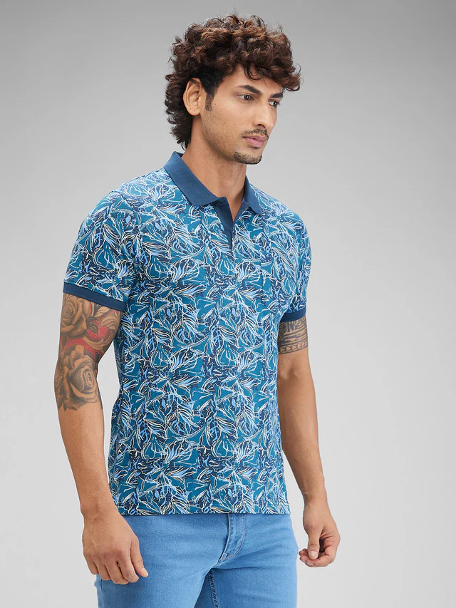 Parx Blue Printed Regular Fit Cotton T-Shirt - Image 2
