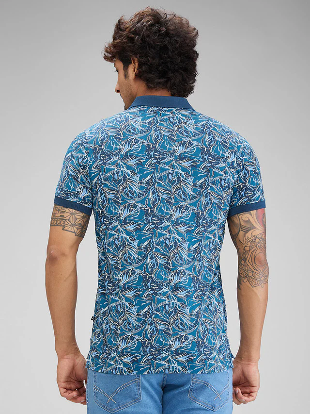 Parx Blue Printed Regular Fit Cotton T-Shirt - Image 4