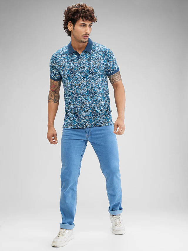 Parx Blue Printed Regular Fit Cotton T-Shirt - Image 5