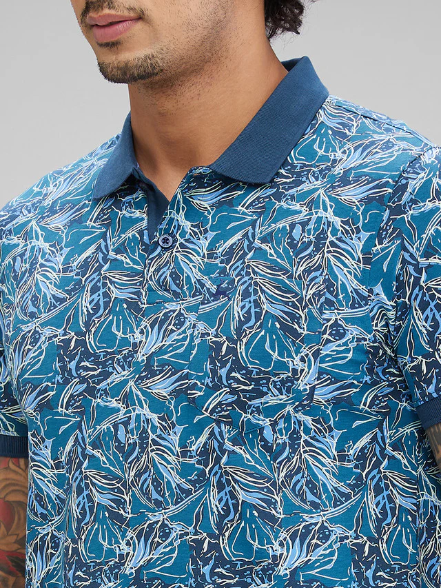 Parx Blue Printed Regular Fit Cotton T-Shirt - Image 6
