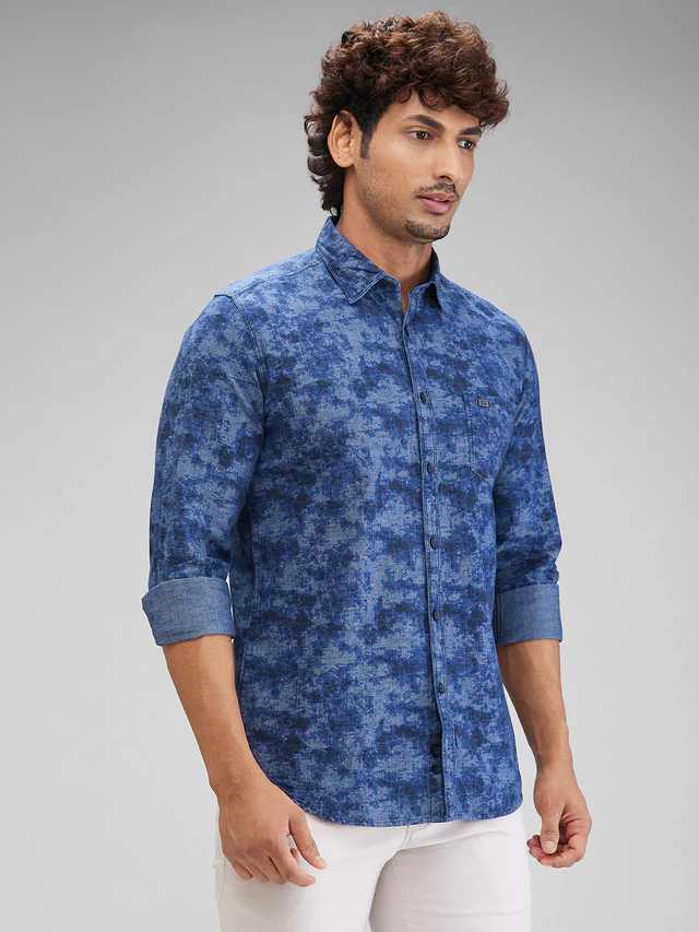 Parx Blue Printed Slim Fit Cotton Casual Shirt - Image 2