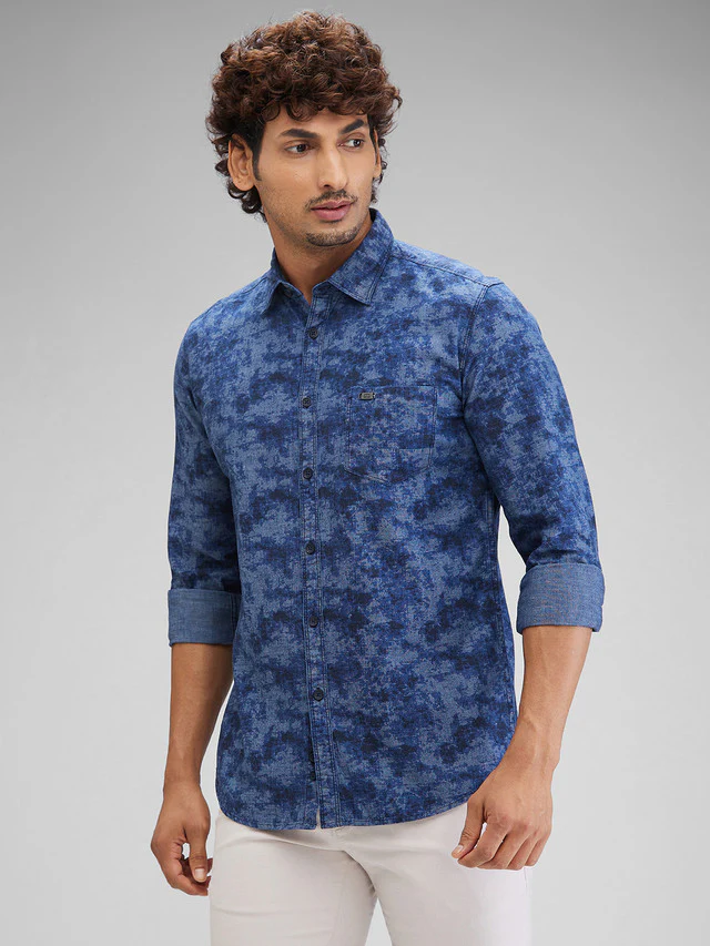 Parx Blue Printed Slim Fit Cotton Casual Shirt - Image 3