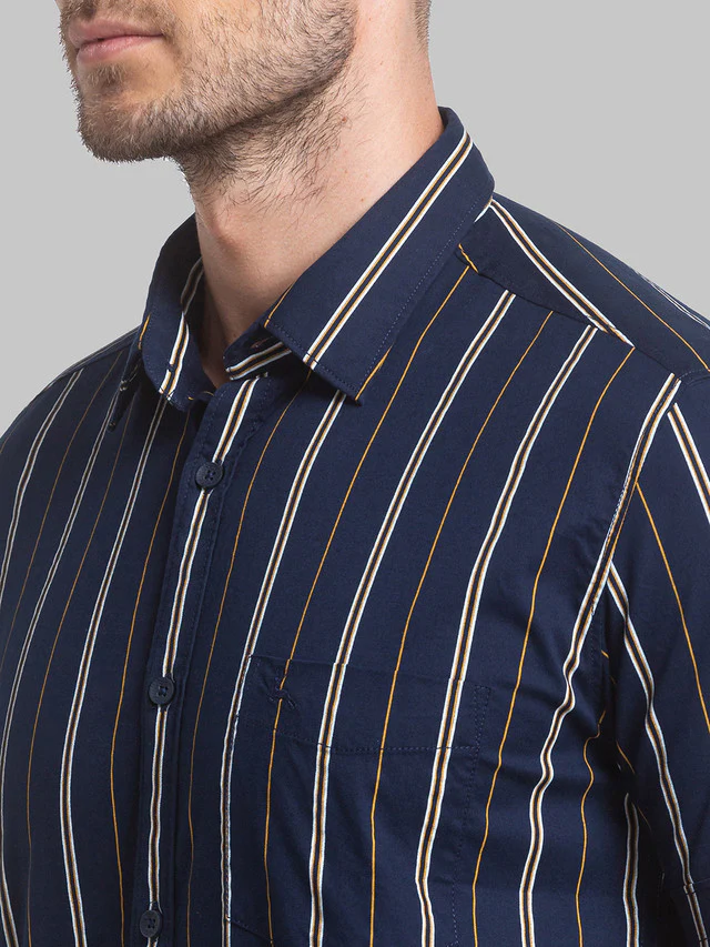 Parx Blue Printed Slim Fit Cotton Casual Shirt - Image 6