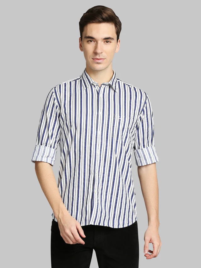 Parx Blue Printed Slim Fit Cotton Casual Shirt