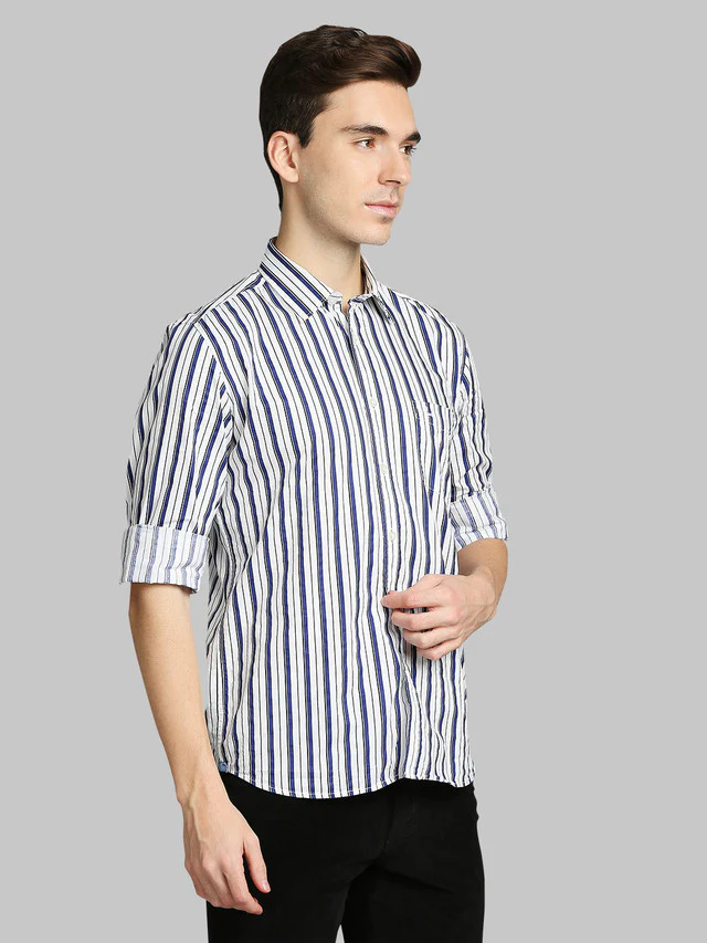 Parx Blue Printed Slim Fit Cotton Casual Shirt - Image 2