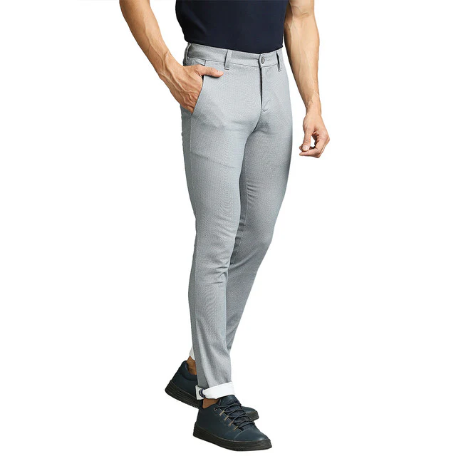 Parx Blue Printed Super Slim Fit Cotton Blend Trouser - Image 2