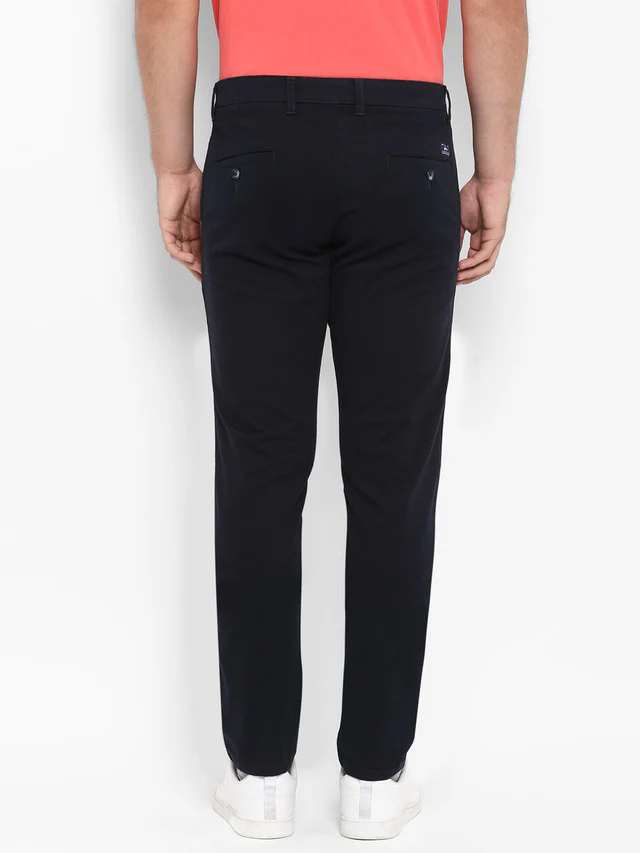 Parx Blue Solid Low Rise Tapered Fit Cotton Blend Trouser - Image 5