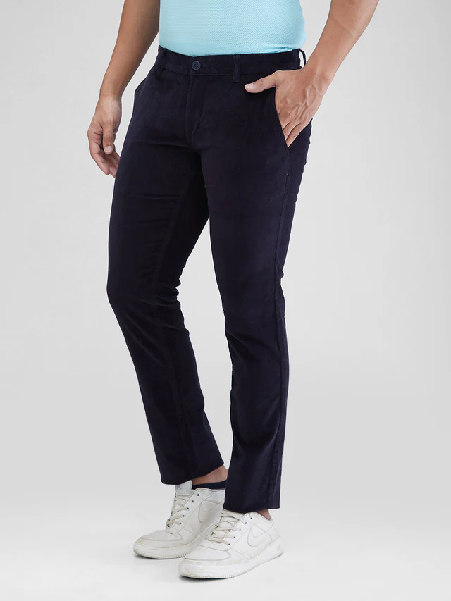 Parx Blue Solid Low Rise Tapered Fit Cotton Blend Trouser - Image 3