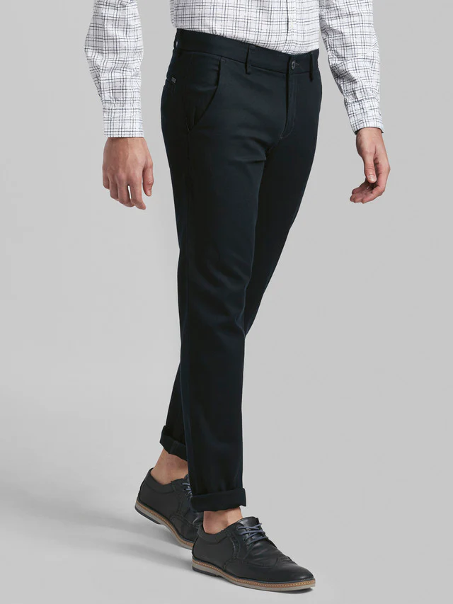 Parx Blue Solid Low Rise Tapered Fit Cotton Blend Trouser - Image 2