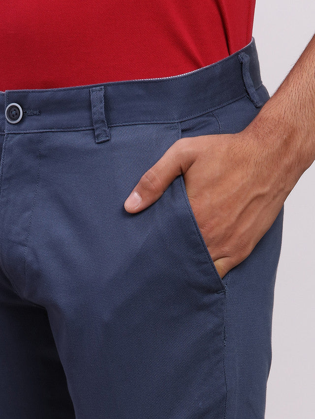 Parx Blue Solid Low Rise Tapered Fit Cotton Blend Trouser - Image 6