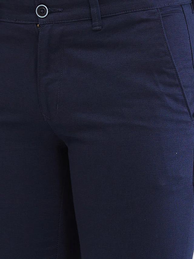 Parx Blue Solid Low Rise Tapered Fit Cotton Trouser - Image 6