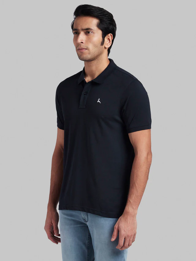 Parx Blue Solid Regular Fit Cotton T-Shirt - Image 3