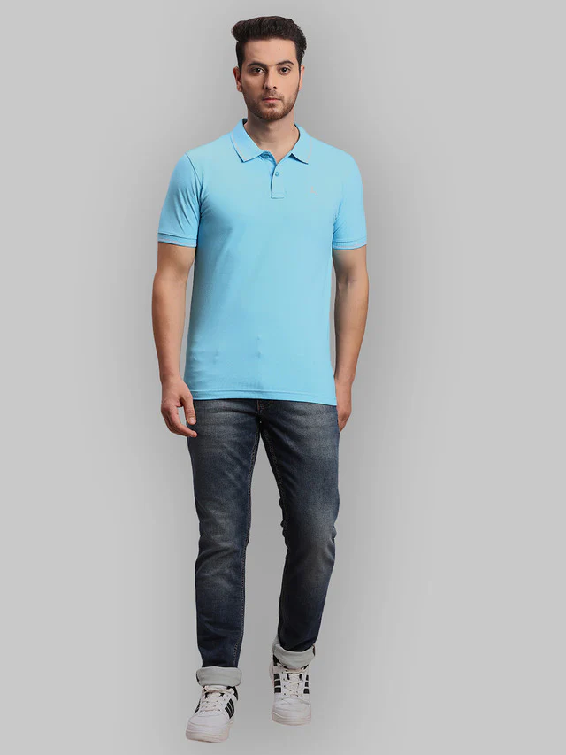 Parx Blue Solid Regular Fit Half Sleeve Cotton Blend T-Shirt - Image 6