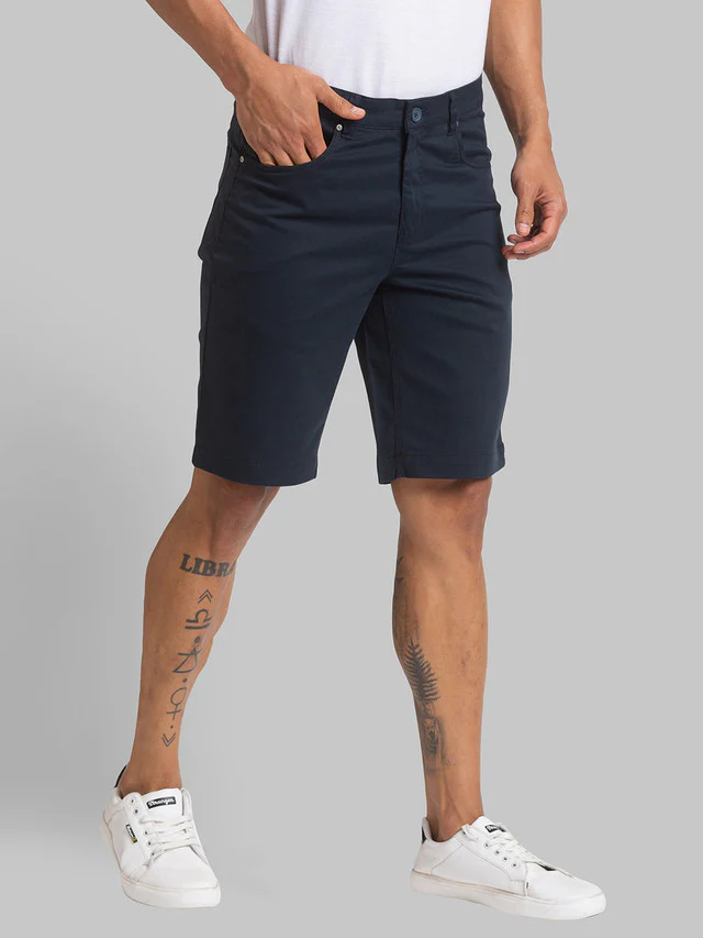 Parx Blue Solid Resort Fit Cotton Blend Shorts - Image 2