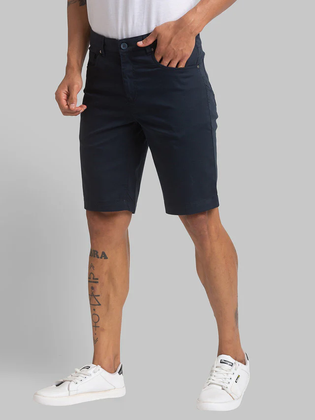 Parx Blue Solid Resort Fit Cotton Blend Shorts - Image 3