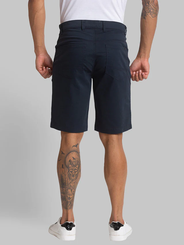 Parx Blue Solid Resort Fit Cotton Blend Shorts - Image 4