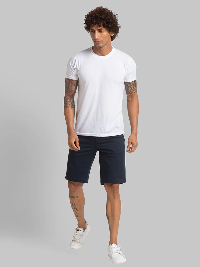 Parx Blue Solid Resort Fit Cotton Blend Shorts - Image 5