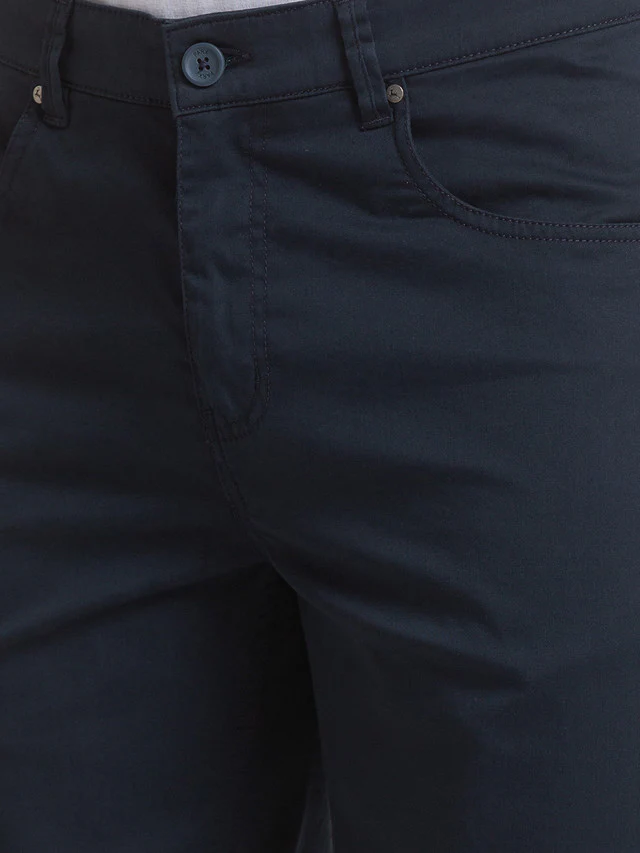 Parx Blue Solid Resort Fit Cotton Blend Shorts - Image 6