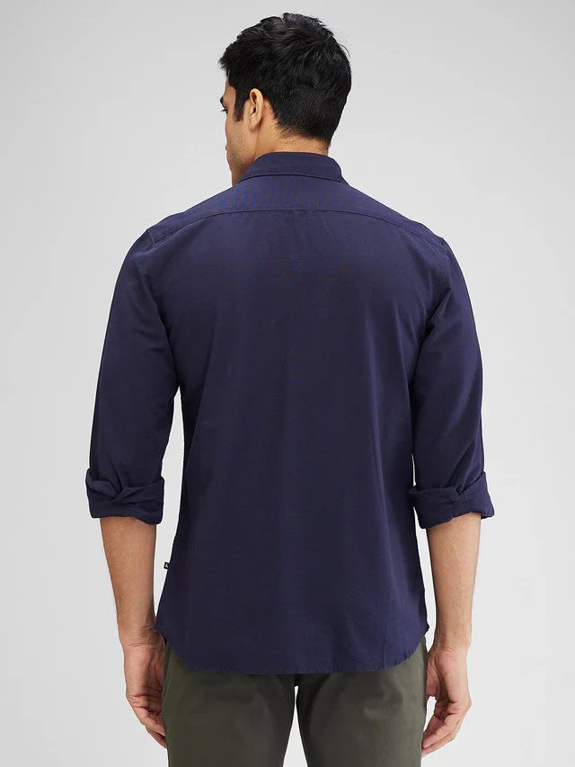 Parx Blue Solid Slim Fit Cotton Casual Shirt - Image 4