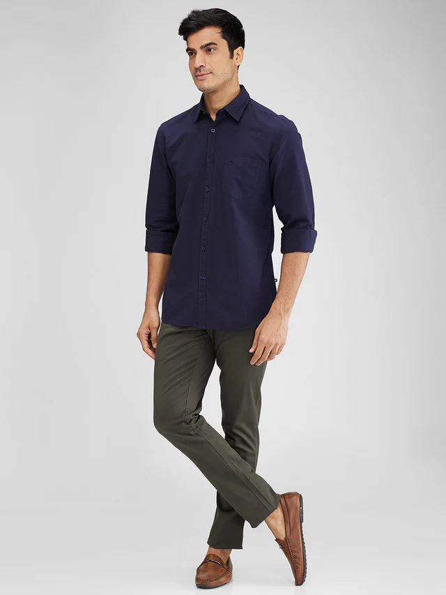 Parx Blue Solid Slim Fit Cotton Casual Shirt - Image 5