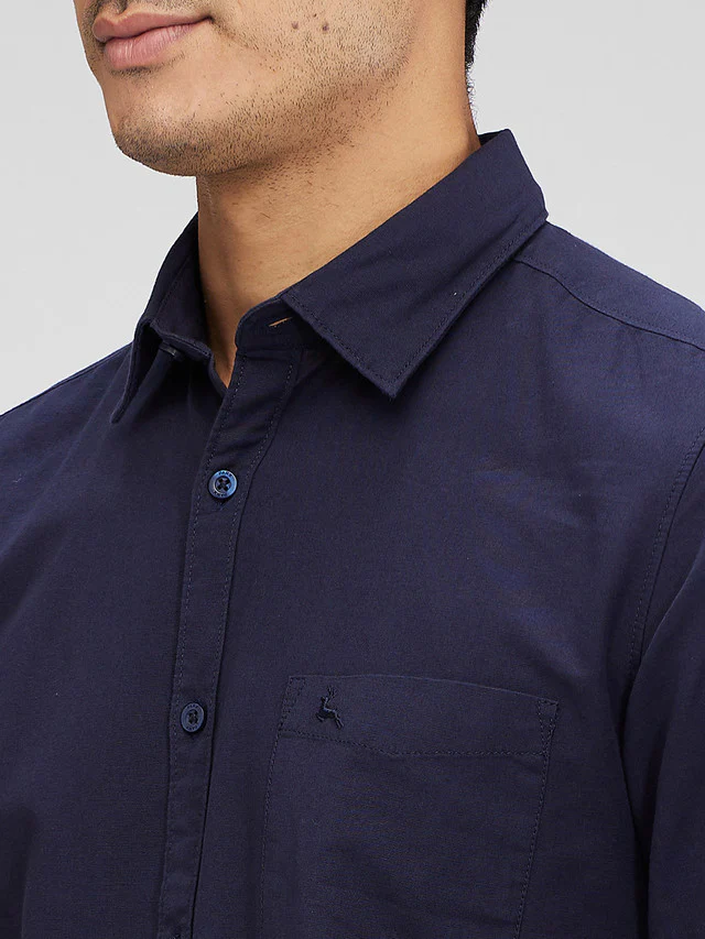 Parx Blue Solid Slim Fit Cotton Casual Shirt - Image 6