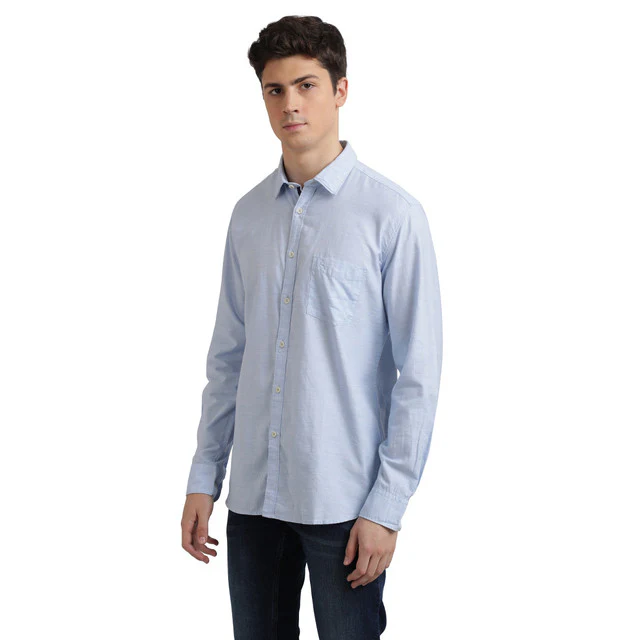 Parx Blue Solid Slim Fit Cotton Casual Shirt - Image 3