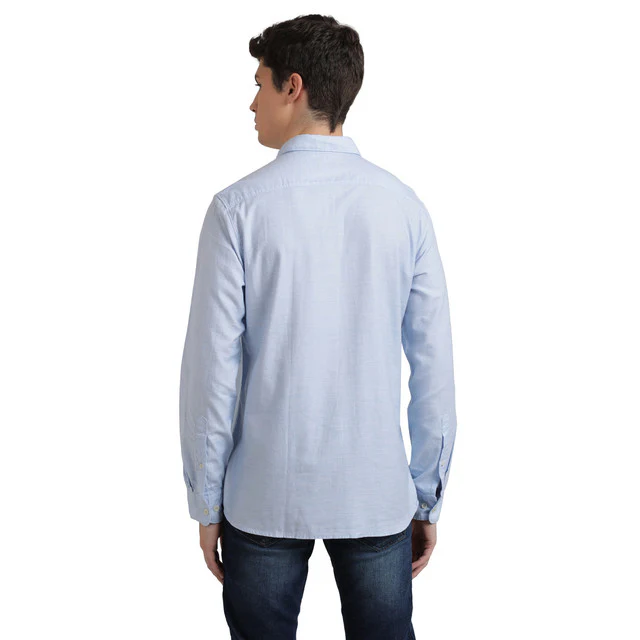 Parx Blue Solid Slim Fit Cotton Casual Shirt - Image 4