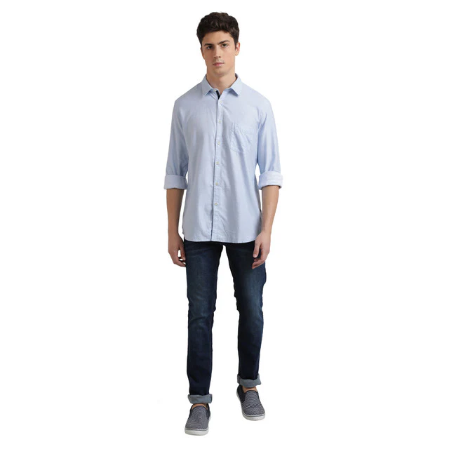 Parx Blue Solid Slim Fit Cotton Casual Shirt - Image 5