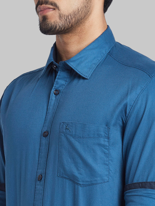 Parx Blue Solid Slim Fit Cotton Casual Shirt - Image 6