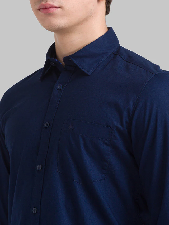 Parx Blue Solid Slim Fit Cotton Casual Shirt - Image 5
