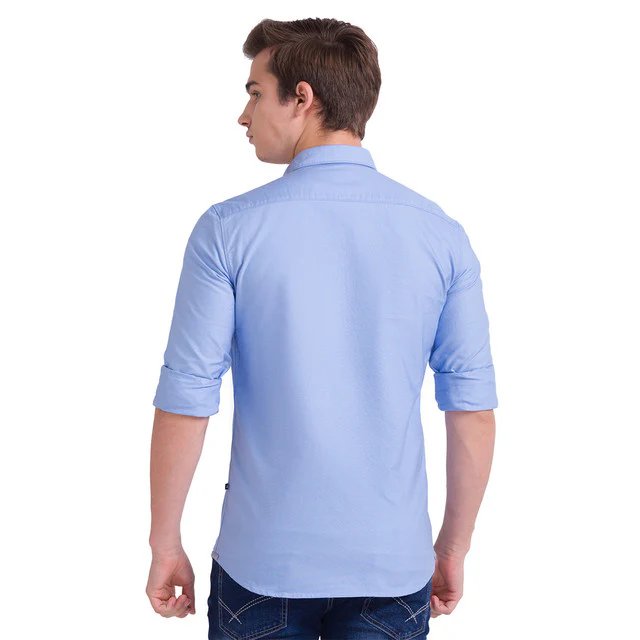 Parx Blue Solid Slim Fit Full Sleeve Cotton Shirt - Image 4