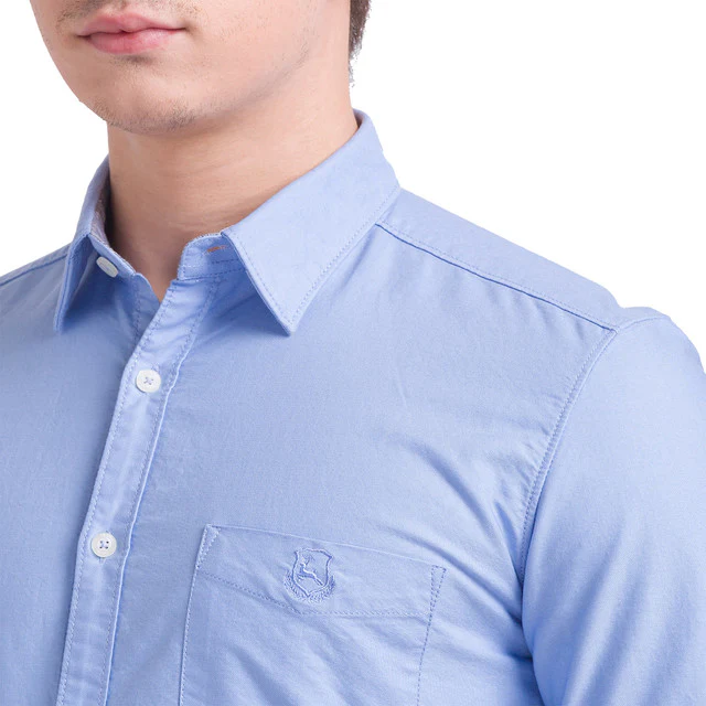 Parx Blue Solid Slim Fit Full Sleeve Cotton Shirt - Image 6